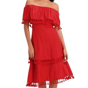 NWOT Lulus Red Off The Shoulder Fringe Dress